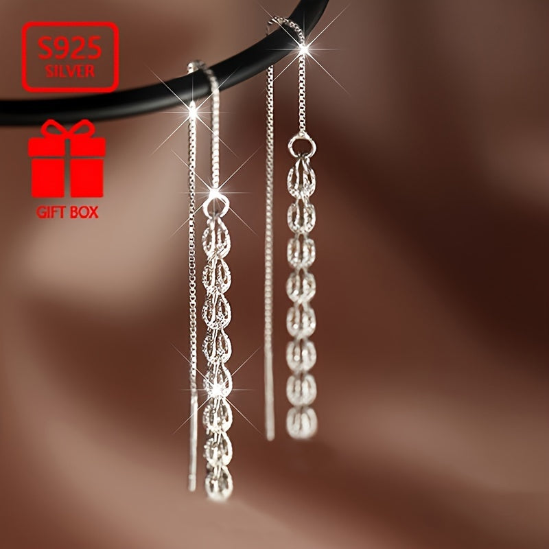 These elegant earrings are perfect for women, with a total weight of approximately 0.8g and made of high-quality 925 sterling silver. They feature long chain tassel Phoenix tail pendants, ideal for daily outings, activities, gatherings, and everyday wear.