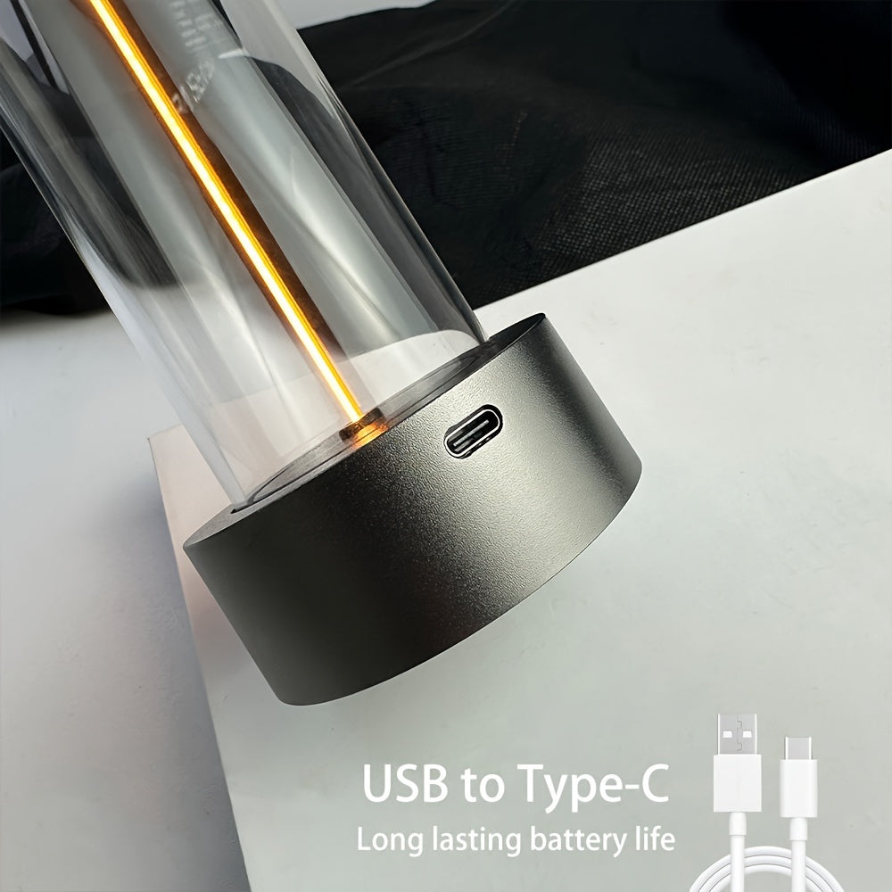 Rechargeable LED table lamp with USB charging port for bedroom, restaurant, bar, study, and outdoor use.