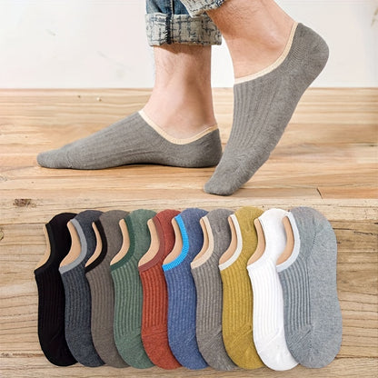 10 pairs of men's summer invisible socks with vertical pattern, ultra-thin and breathable, that stay in place.