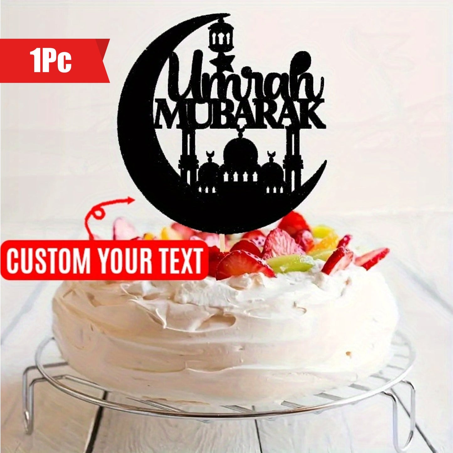 Celebrate with Elegance: Customize your dessert presentation with the 1PC Umrah Mubarak Acrylic Cake Topper Decoration. This elegant black design is perfect for Islamic celebrations, birthdays, and parties. Suitable for ages 12 and up.