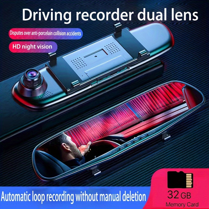 YiXingjia Dual-Lens HD Car Dash Cam with Reverse Image & Loop Recording - Rechargeable Lithium Battery, Memory Card Included