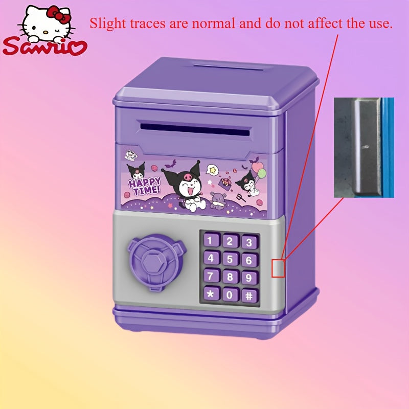 The Sanrio Mini Password Coin Bank is a high-value jar for coins and banknotes, featuring a cute cartoon design of Curly Melody with an educational self-aware password lock.