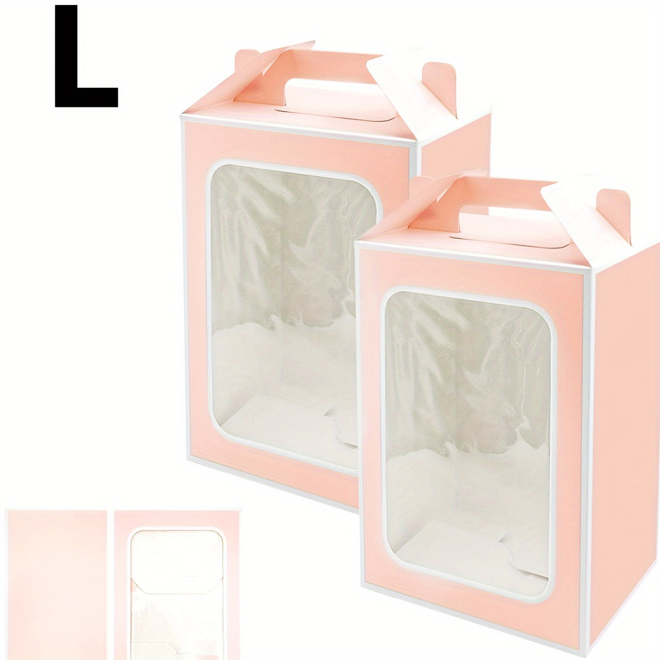 2 cake boxes with a clear window, perfect for displaying baked goods like cupcakes, chocolates, cookies, pies, and other pastries. Great for birthday party favors, wedding party gifts, or as a handy storage solution for baking tools and kitchen