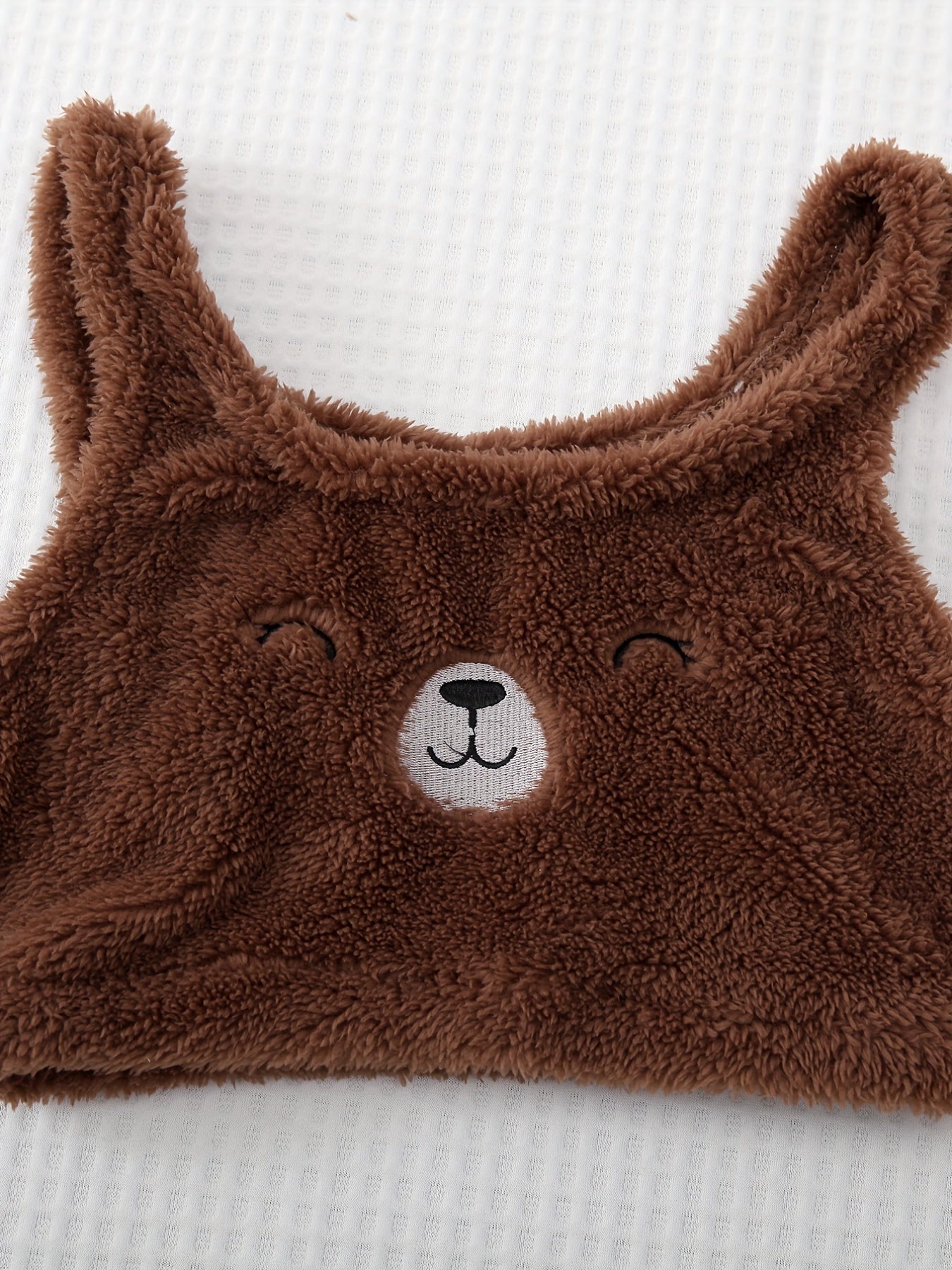 Fuzzy bear vest pajama set for women