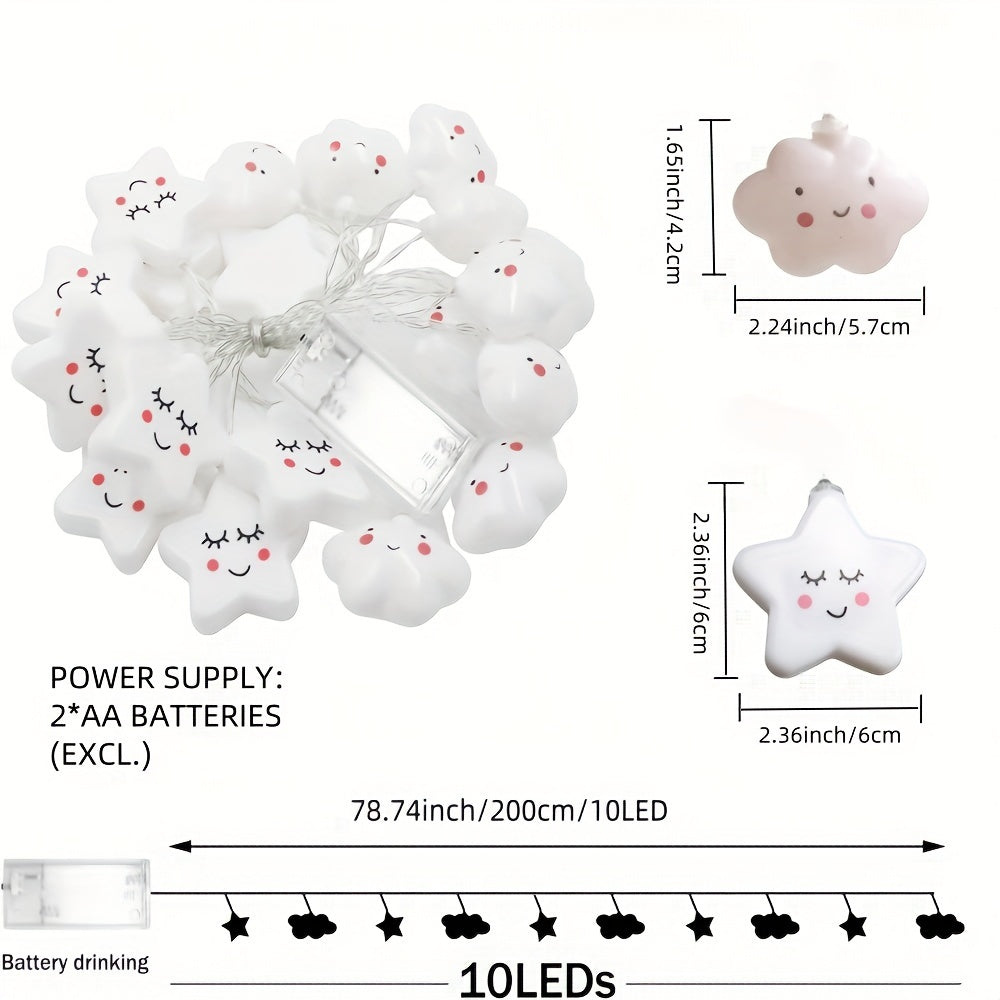 Star and cloud string lights require batteries (not included).