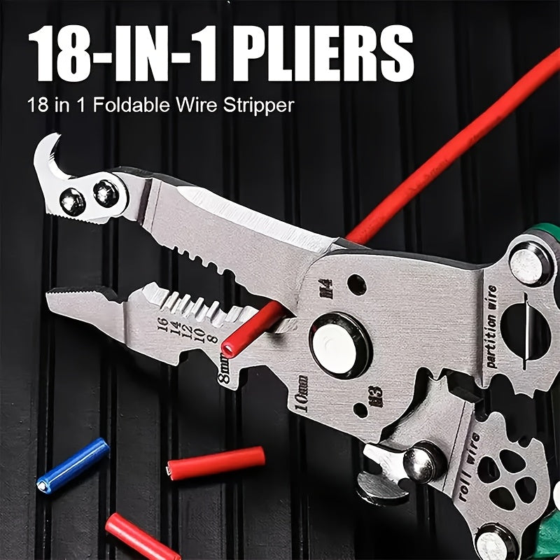 1pc ProMaster Multifunctional Foldable Wire Stripper Cutter with Hook Knife, Screwdriver, Wrench for Quick Wire Stripping and Cutting.