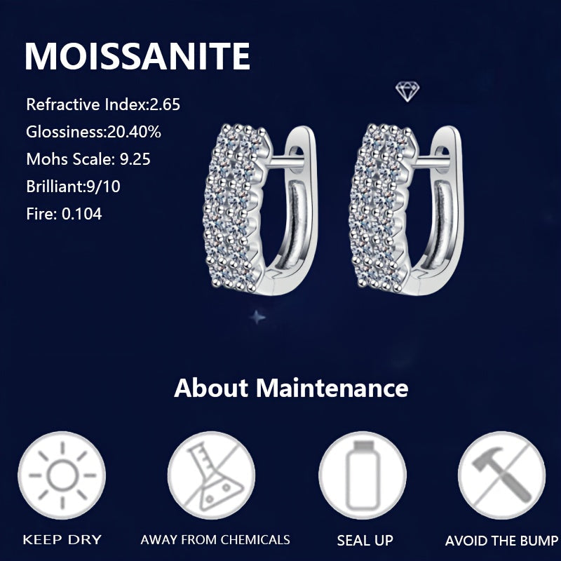 These elegant double row stud earrings feature a total of 0.72 carats of sparkling Moissanite stones set in 925 Sterling Silver. Perfect for daily wear, these earrings exude a sense of luxury and high-end design, with a touch of European and American