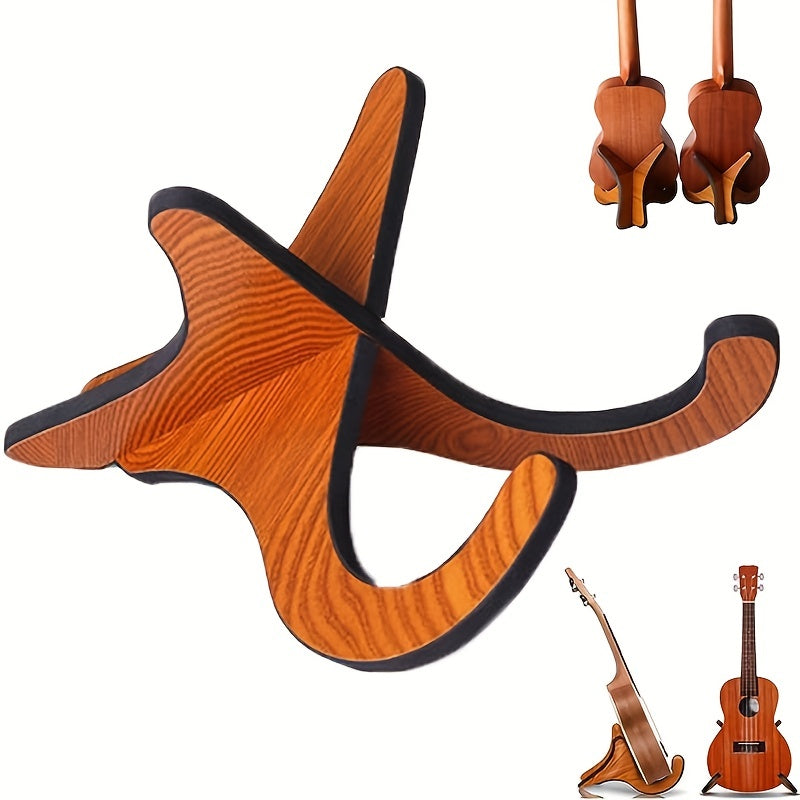 Wooden X-Type guitar stand with soft rubber cover for various string instruments.