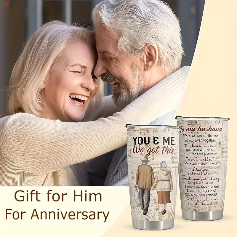 Durable and Reusable 20oz Stainless Steel Tumbler with Heartfelt Message for Husbands - Perfect for Valentine's, Birthdays, Anniversaries, and Father's Day - Features Vintage Design, Hand Wash Recommended.