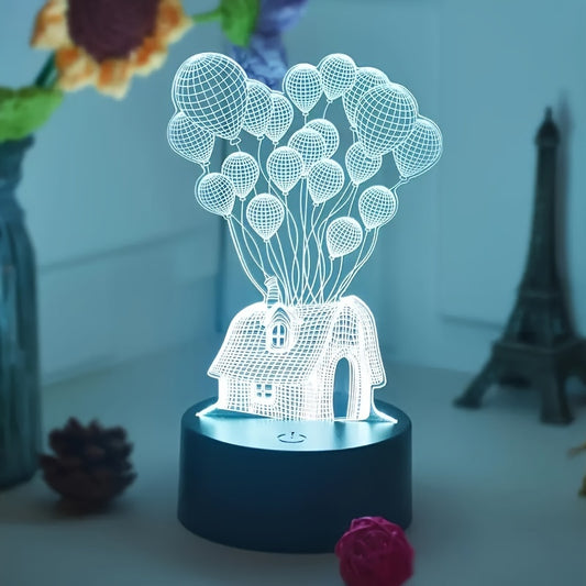 LED 3D Balloon House Night Light with Color-Changing Touch Control - USB Powered for Bedroom, Study, Dining Room, Cafe & Bar Decor - Great Gift Idea