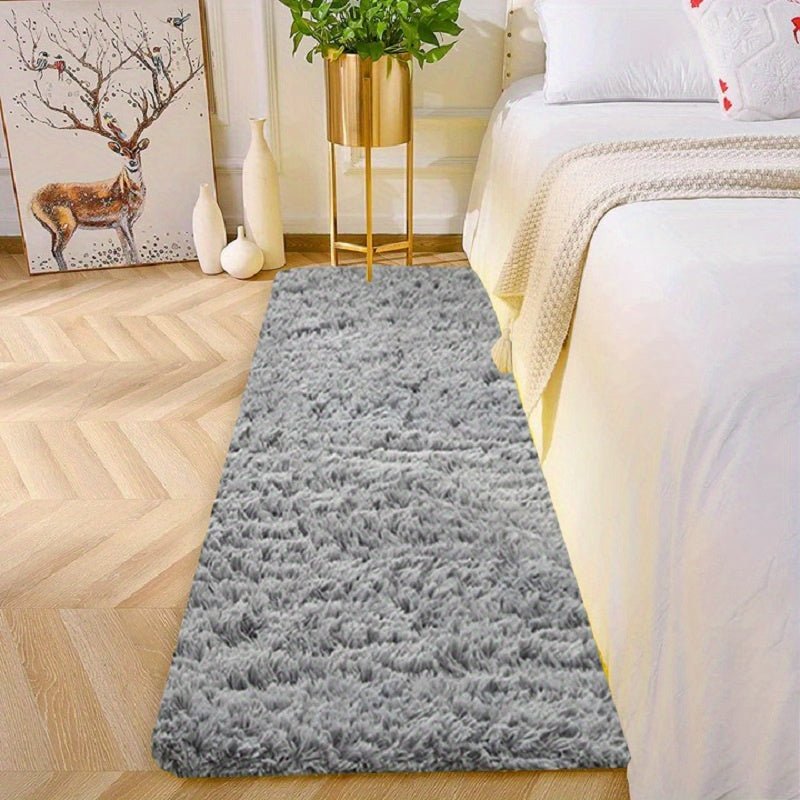 One piece of green fluffy shag rug for the bedroom, living room, nursery, or any room. This rectangle fuzzy plush rug is a cute addition to any room decor.