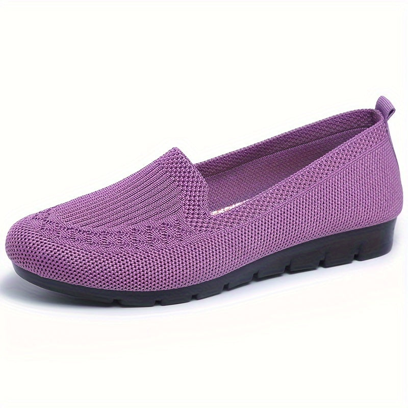 Women's purple slip-on loafers with mesh fabric upper, rubber sole - lightweight, breathable, comfortable for all seasons.