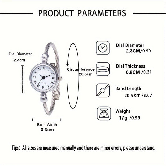 Trendy Women's Quartz Bracelet Watch with Roman Numeral Markings and Stainless Steel Wire Strap, Zinc Alloy Case, Circular Dial - Not Suitable for Water Use.