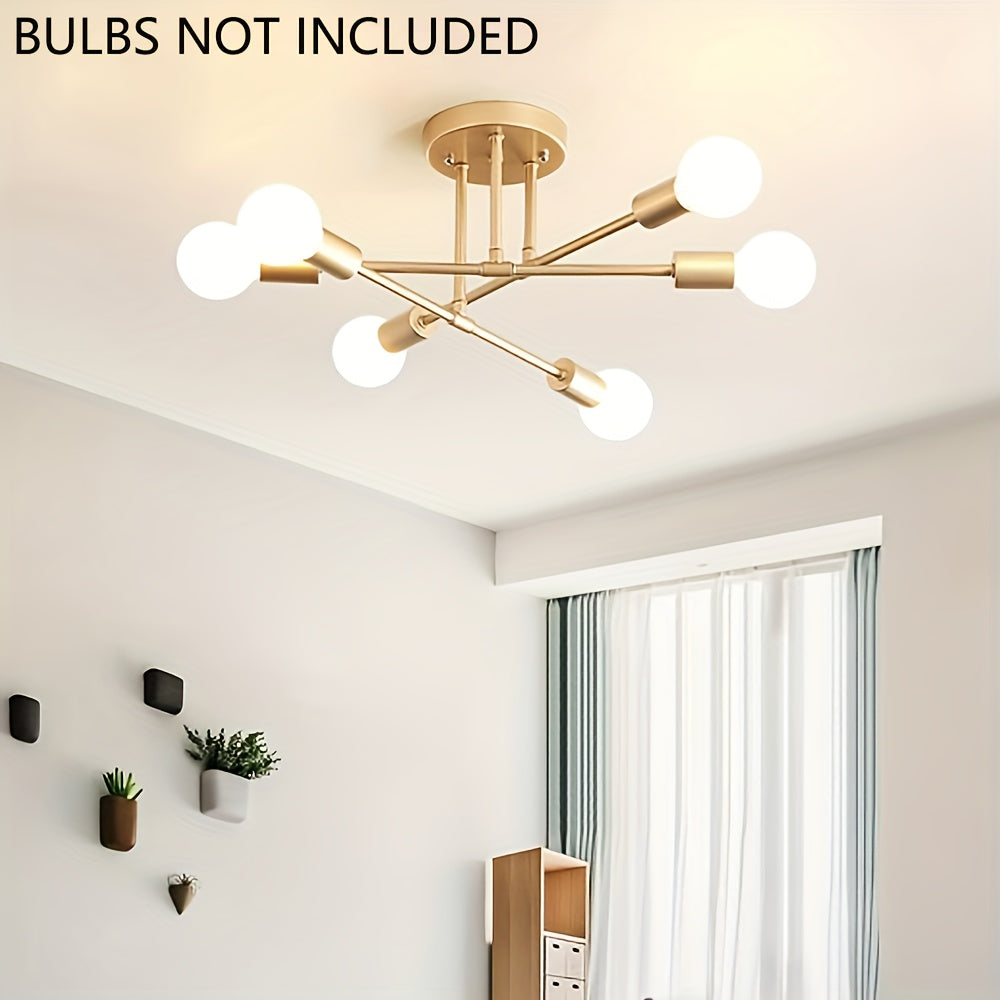 Modern 6/8-Head Metal Chandelier with Polished Finish, Detachable Industrial Style Ceiling Fixture. Suitable for Bedroom, Kitchen, Living Room, and Study. Hard-Wired with E27 Bulb Base. Hardware for installation included (Bulbs not included).