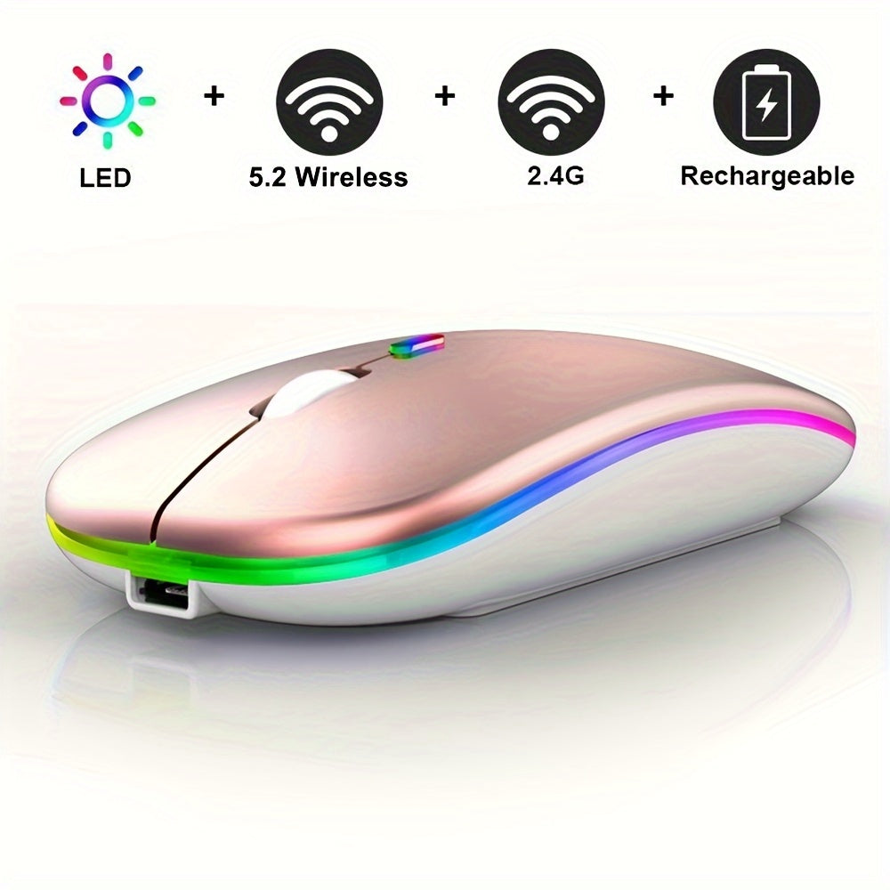 Wireless Illuminated Office Mouse with Rechargeable Dual-mode (2.4G+BT). Suitable for Laptops, Desktops, and Tablets.