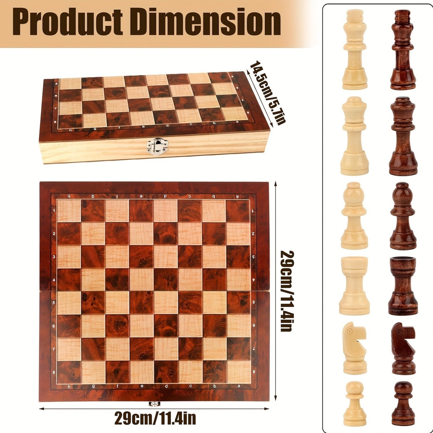 Wooden 3-in-1 strategy game set includes Chess, Checkers, and Backgammon. Suitable for adults and teens 14+. Portable and foldable board with pieces for travel.