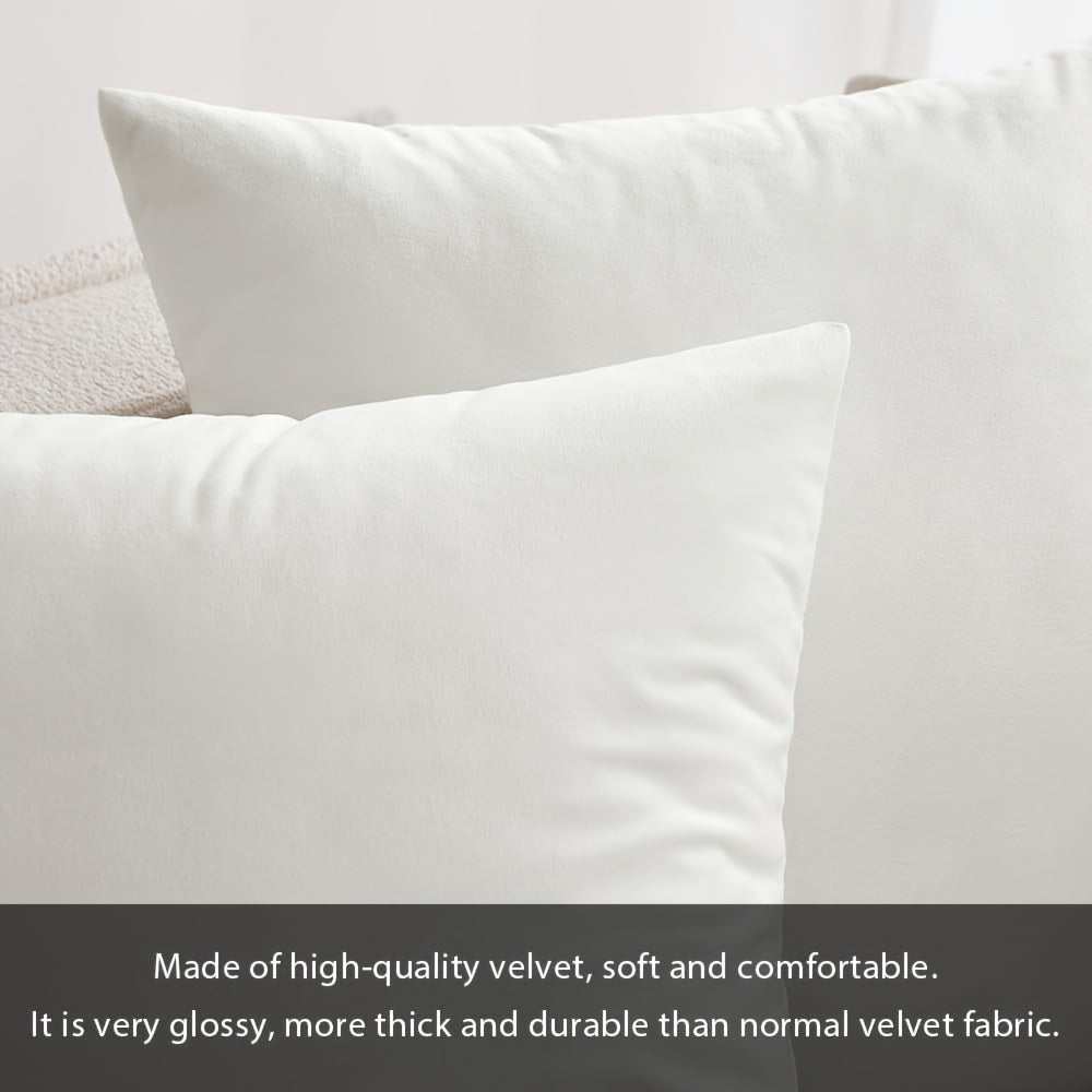 Two contemporary white throw pillow covers measuring at 45.72x45.72 cm made from soft polyester with zipper closure for home décor, machine washable.