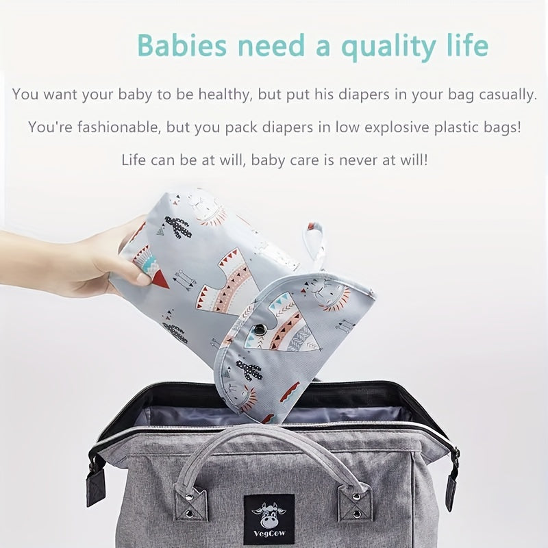 Large capacity waterproof diaper bag designed for young children. This reusable mommy storage handbag is made with 400D Oxford fabric, making it perfect for on-the-go use.