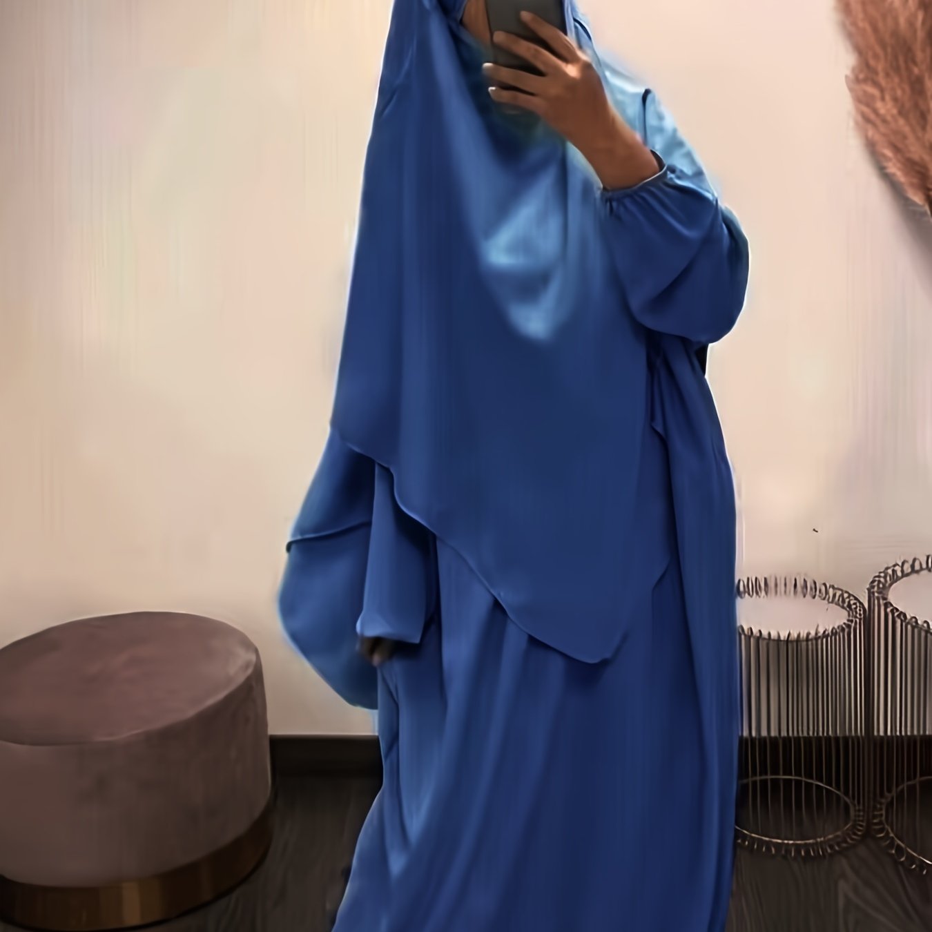 Stylish batwing sleeve Ramadan robe in solid color, plus-size for Muslim women.