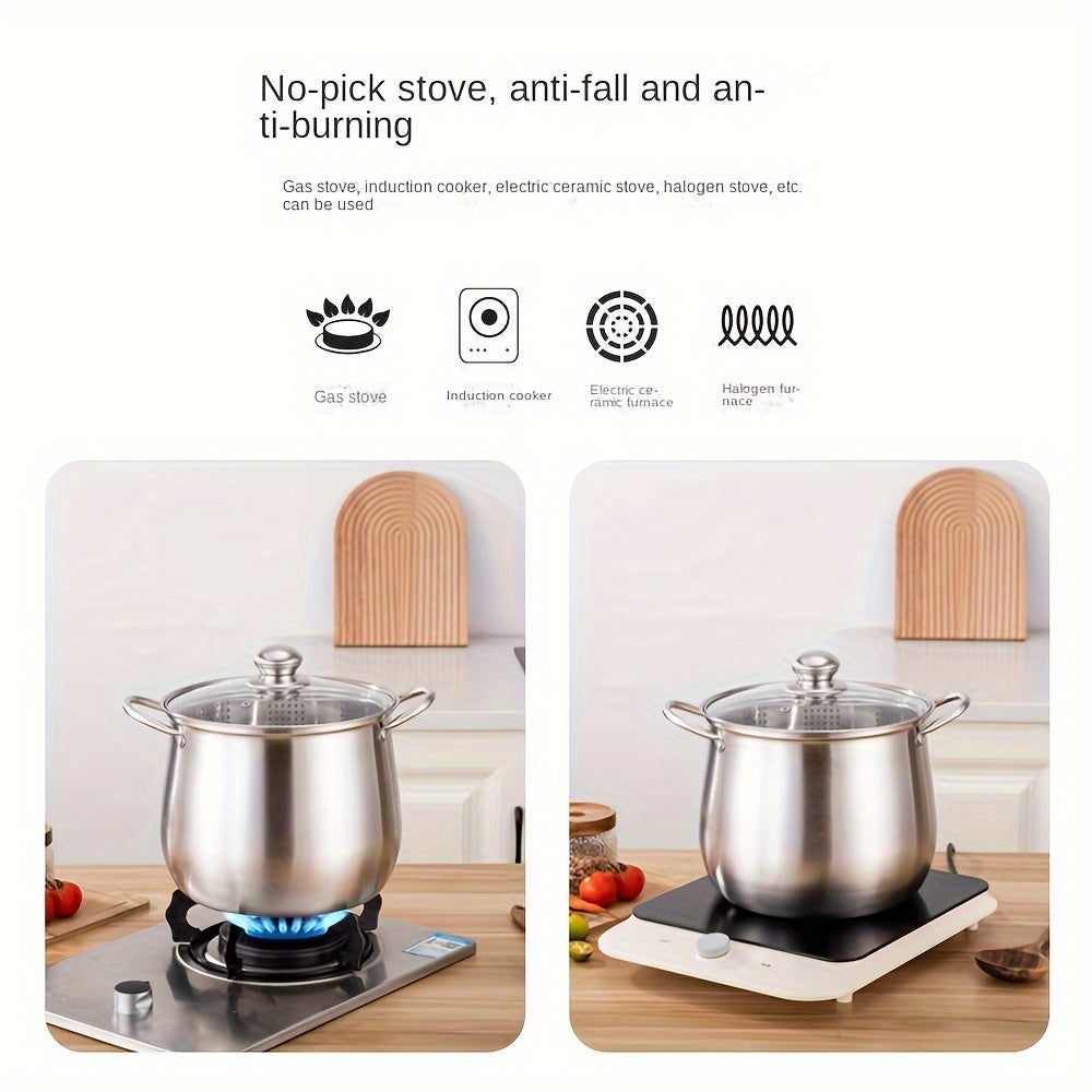 This 8.58-inch diameter stainless steel pot is ideal for creating stocks, soups, and delectable dishes. A necessary tool in any kitchen, this versatile cookware is a must-have for home cooks seeking convenience and quality.