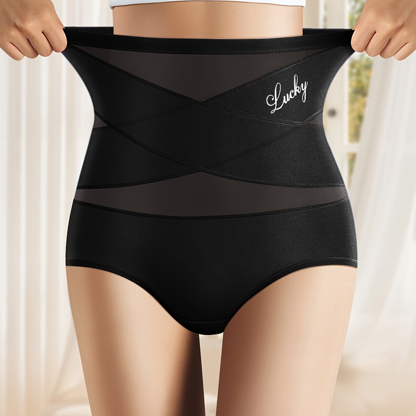 MIOTAN High-Waisted Tummy Control Women's Briefs with Breathable Mesh Waist Cincher, Seamless Shaping Underwear with Butt Lifting. Solid color in 90% Polyester 10% Elastane fabric.