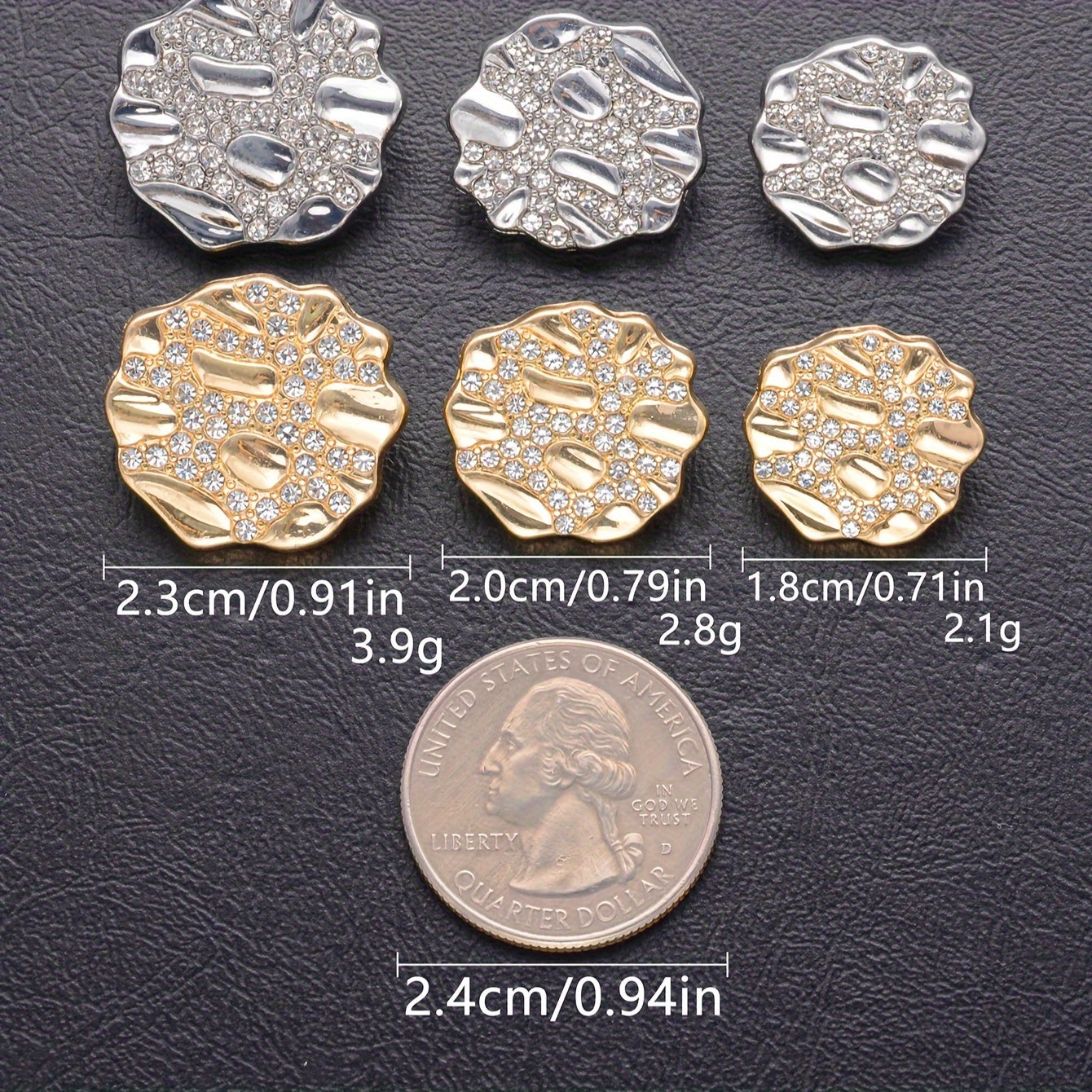 Set of 7 sophisticated irregular alloy buttons, carefully handmade for sewing onto sweaters, coats, shirts, suits, and other fashion pieces. Perfect for DIY projects and creating unique clothing and jewelry items. Ideal for women's novelty pins and