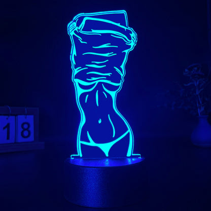 Stylish 3D Illusion Night Light featuring Sexy Lady Design - Touch Control, USB-Powered Desk Lamp for Bedroom Décor.