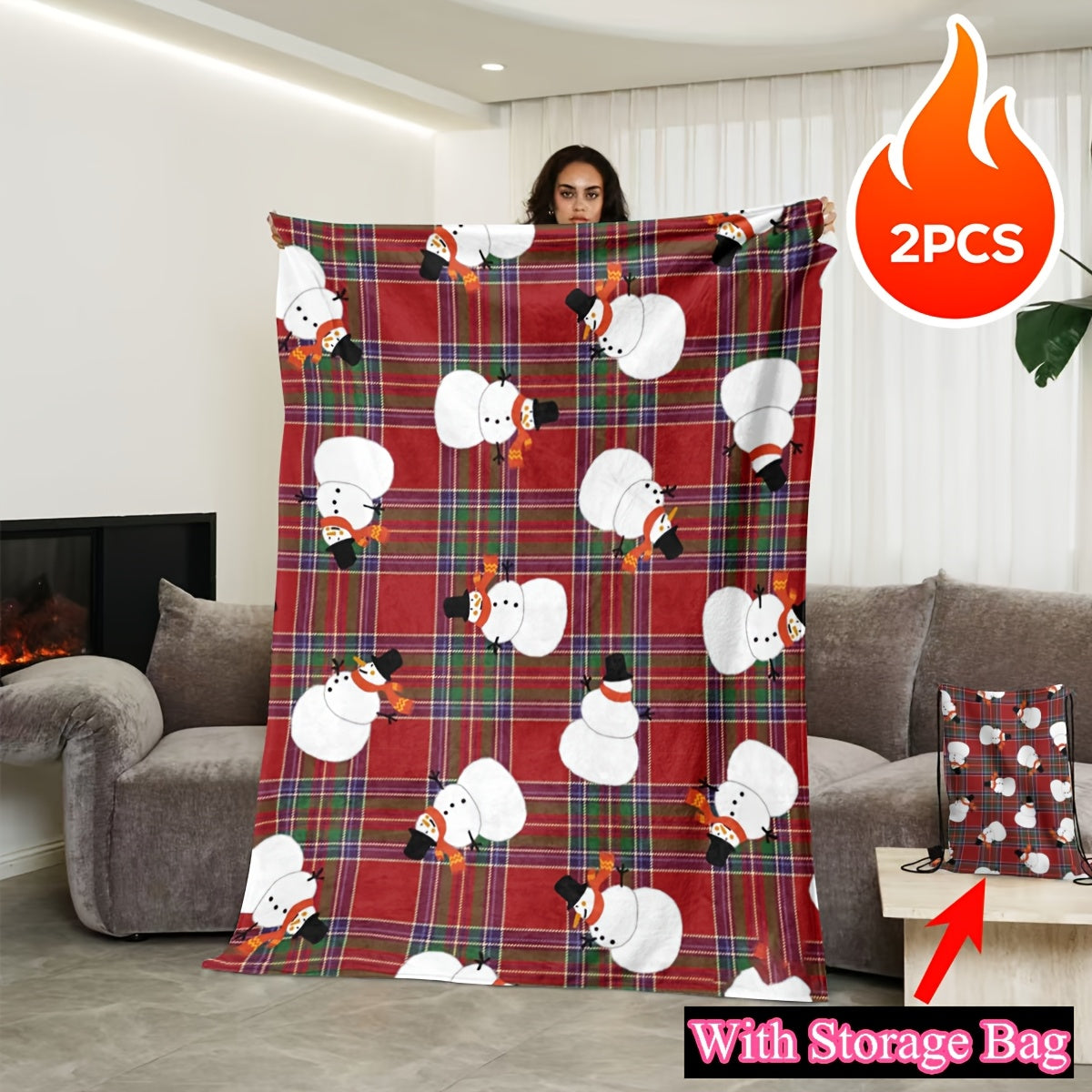 This Flannel digital printed red snow Man set cover blanket comes with a multi-function pocket for easy storage. It is soft, comfortable, and perfect for outdoor camping. Suitable for various occasions, it is gentle on the skin and makes the perfect gift