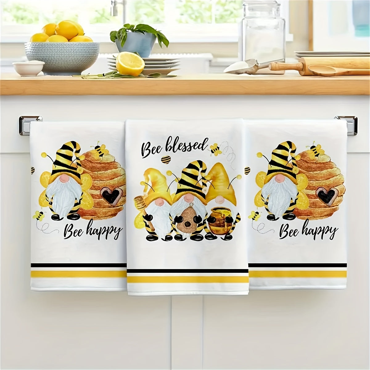 Bee Blessed Gnome Towel Set: Modern, Soft, Quick-Drying Kitchen Towels with High Absorbency