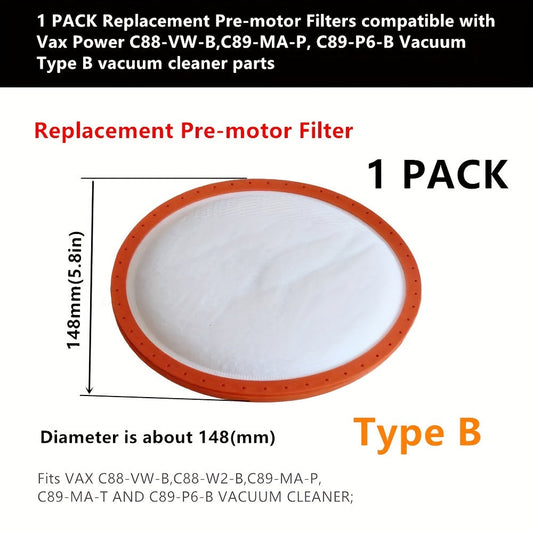 Vax Power Type B modellari C88-VW-B, C89-MA-P, C89-P6-B uchun mo'ljallangan almashtirish vakuum oldi motor filtri. Yuqori sifatli ko'pik va plastik materiallardan tayyorlangan, bu filtr sumkasiz vakuumlar bilan mos keladi. Quvvatli 1 ta paketda keladi.