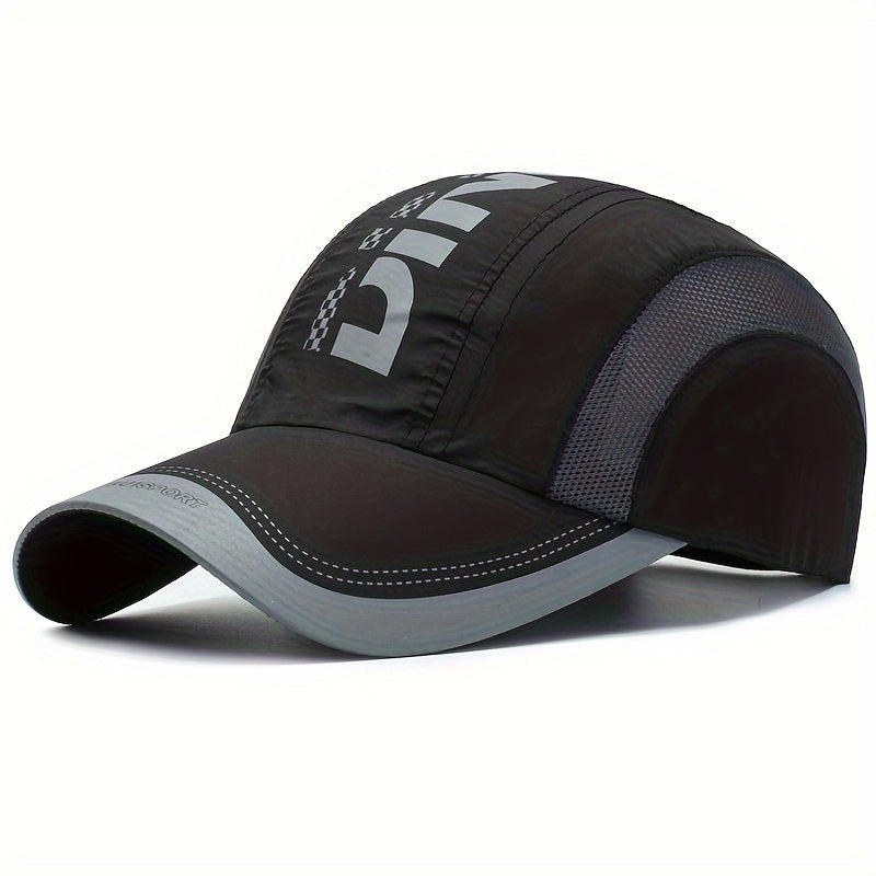 Quick-dry adjustable baseball cap for outdoor sports with UV protection and breathable mesh.