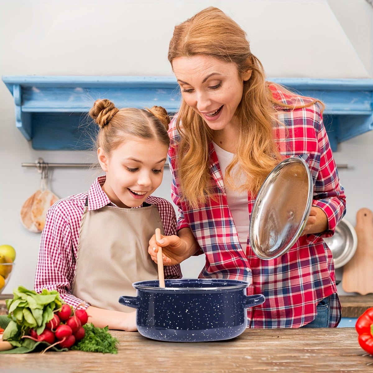 Lightweight Portable Enamel Pot Set - Includes 3 Pieces for Easy Cooking and Cleaning. Versatile Set for Soup, Boiling, Stewing, and Frying. Non-stick Surface for Convenience. Ideal for Restaurant and Home Kitchen Use, as well as Outdoor Cooking on Gas