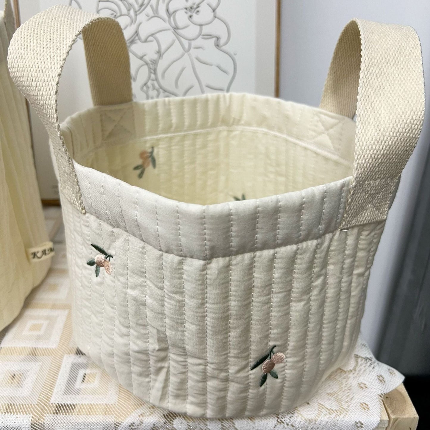 Get your room in order with this charming Quilted Fabric Storage Bucket!