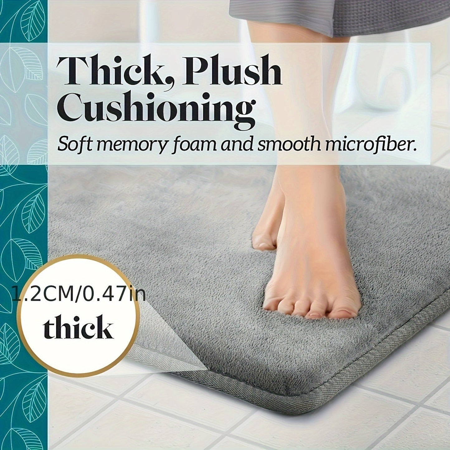 One set of three extended memory foam bath mats featuring a durable non-slip design. Set includes a U-shaped mat, toilet lid cover pad, and cozy bathroom decor for bedroom and living room. Suitable for use in spring, summer, autumn, and winter with a