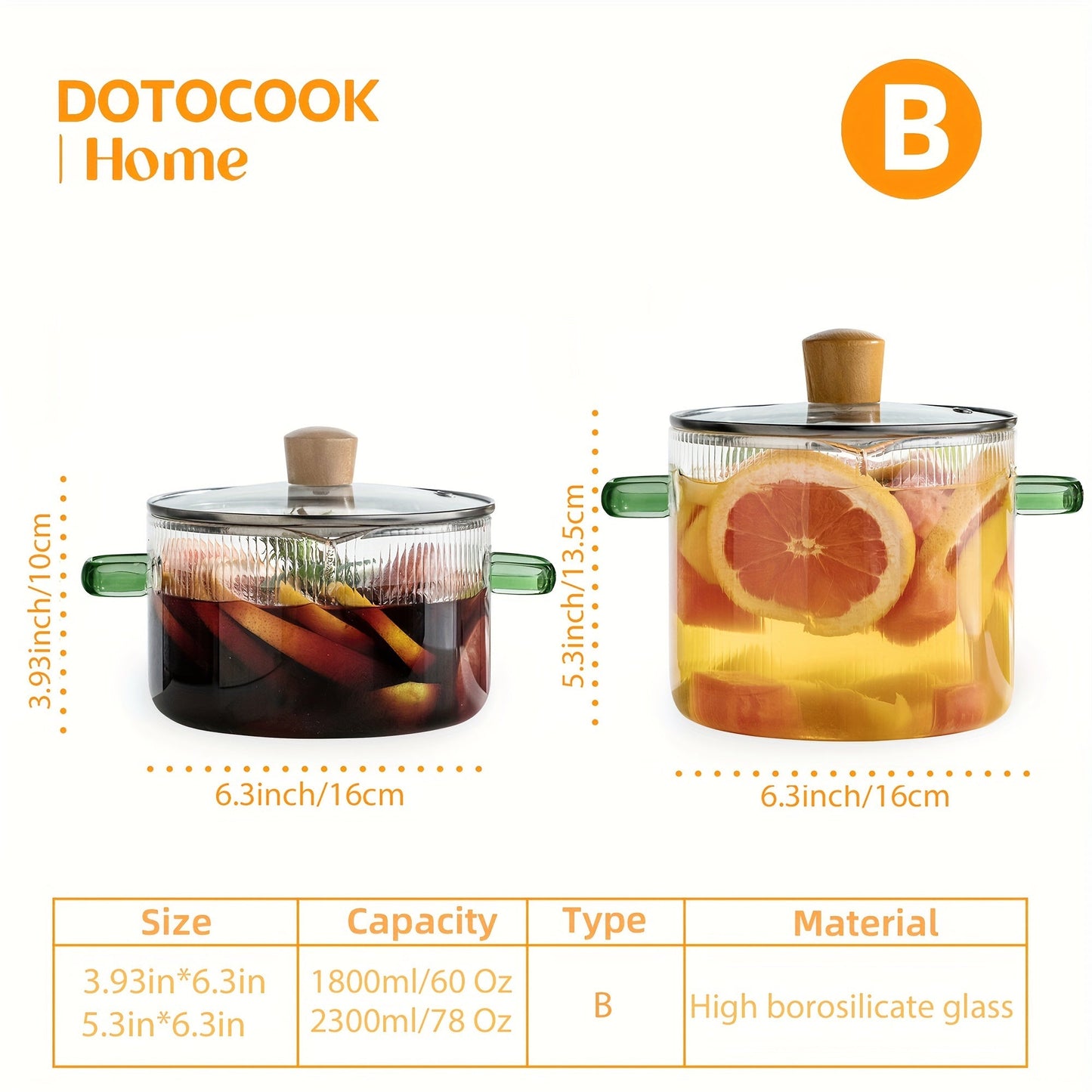 Набор из 2-х кастрюль DOTOCOOK из стекла с крышками, жаропрочные кастрюли, кастрюли для томления для пасты, лапши, супа, молока - утолщенная стеклянная кухонная посуда