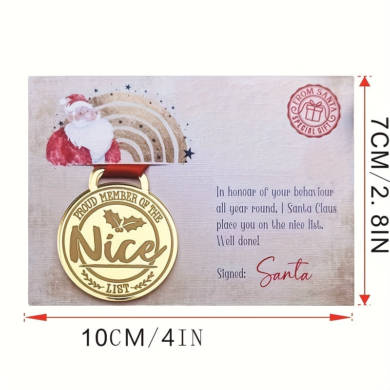 Santa's Nice List Medal with Greeting Card - Acrylic Christmas Decoration, No Electricity Needed