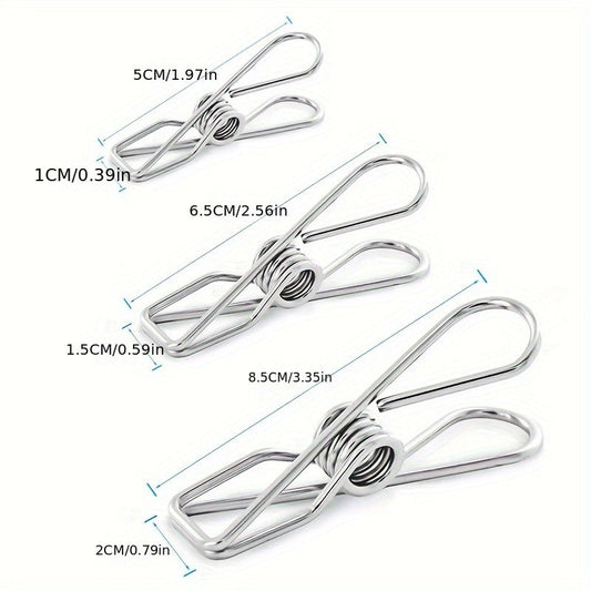 10pcs Large and 20pcs Medium and Small Stainless Steel Wire Clips, Durable and Multi-functional Metal Clips for Clothes, Laundry, and Outdoor Use. Perfect for Hanging Clothes, Snack Bags, and More.