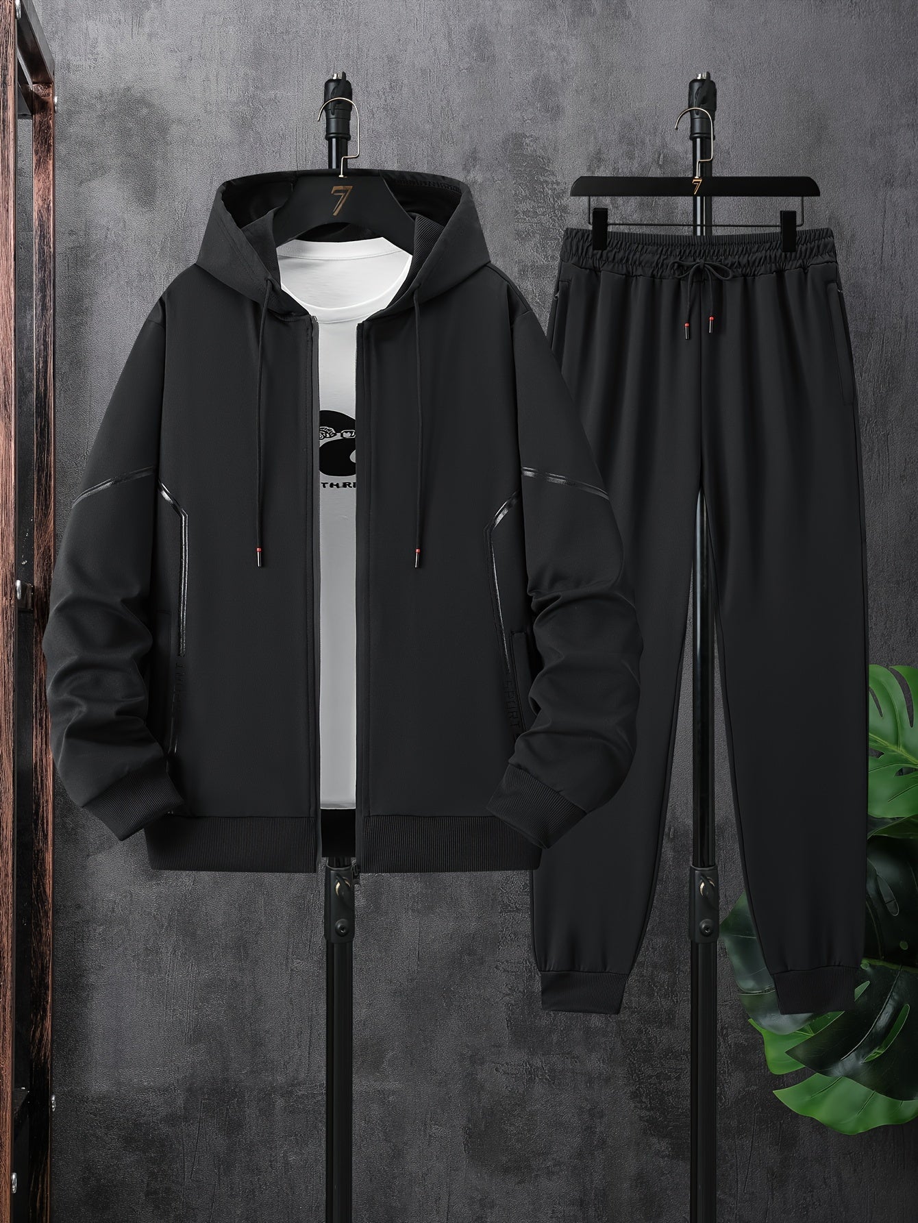 Men's Black Striped Athletic Hoodie and Pants Set - Zip-Up Jacket with Side Panels & Joggers, Polyester Blend, Casual Sportswear|Modern Tracksuit|Sleek Fabric