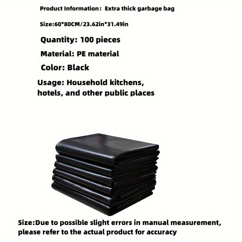 Extra Thick Large Black Garbage Bag with Flat Mouth for Commercial Property, Hotel Kitchen Sanitation made of Super Thick Plastic