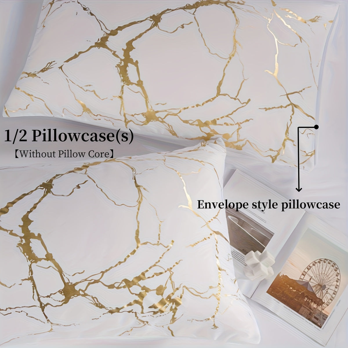 2/3pcs Flocked White Marble Pattern Quilt Cover with Glitter Golden Foil Print Bedding Set, Soft Super Fine Bedding Quilt Cover with 1 Quilt Cover and 1/2 Pillowcase. No filling included.