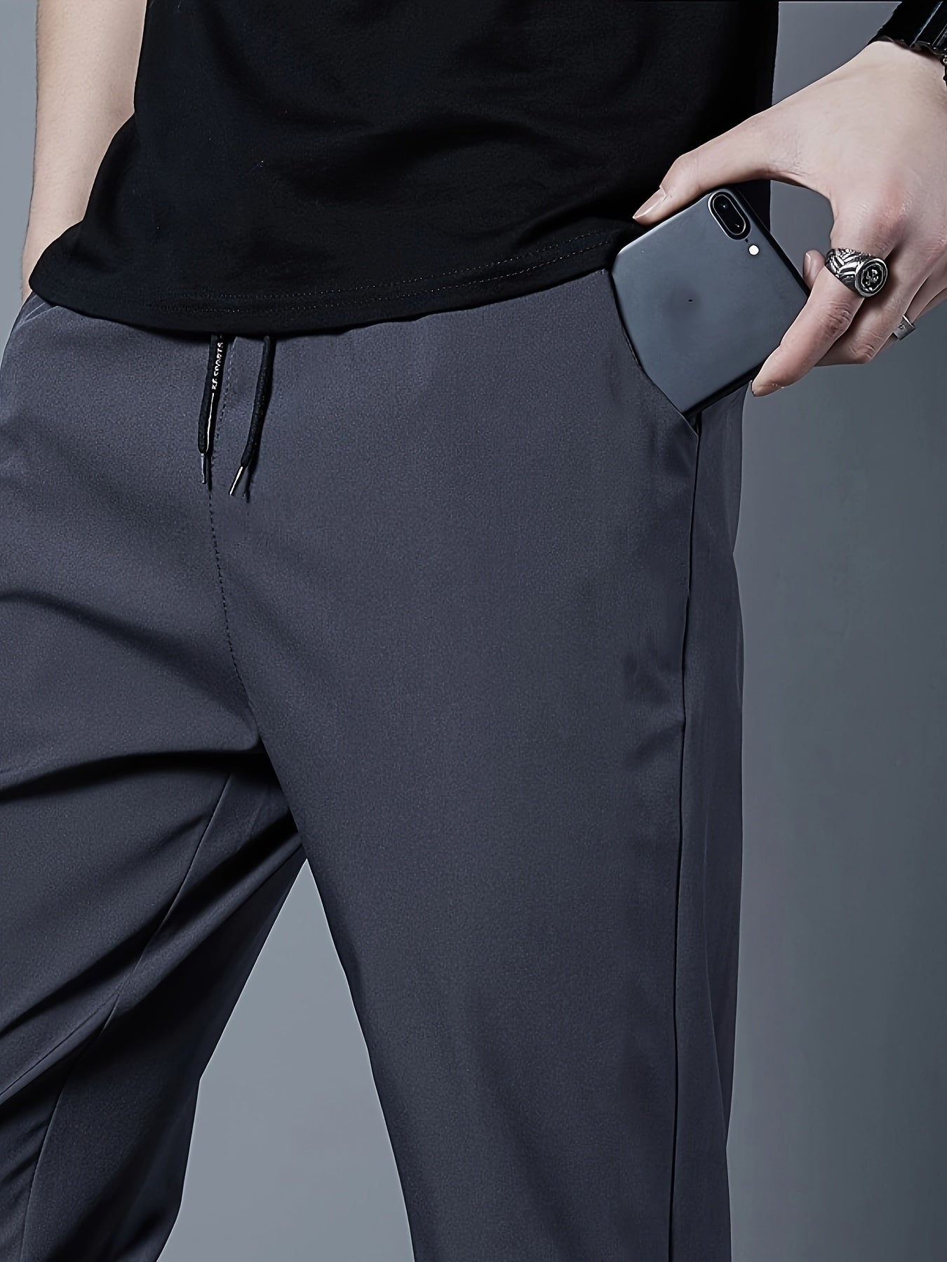 Men's Solid Golf Pants, Drawstring Slim-fit Dress Pants with Pockets for Summer.