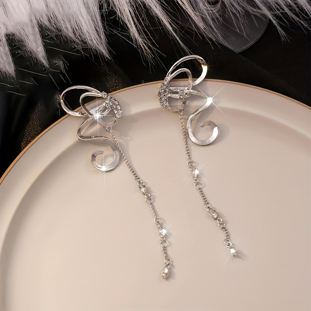 Pair of Stunning Vana Butterfly Tassel Drop Earrings Featuring Shimmering Cubic Zirconia, Crafted with S925 Sterling Silver Posts - Exquisite Ribbon Hollow Design Perfect for Parties and Gifting