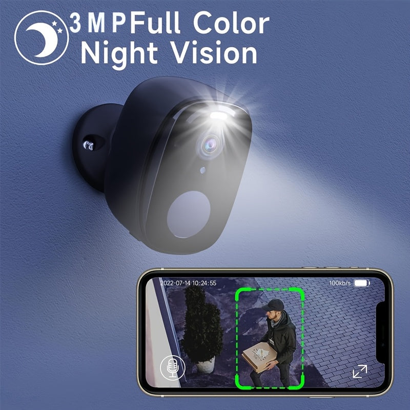 3MP wireless outdoor security camera with spotlight, siren alarm, color night vision, AI motion detection, works with Alexa, 2-way audio, cloud/SD storage, PIR motion detection