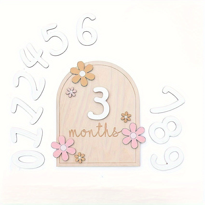 Wooden milestone birth sign with creative milestone card, perfect for capturing first year growth and pregnancy journey milestones in photography. Makes a thoughtful gift for Christmas or Thanksgiving Day.