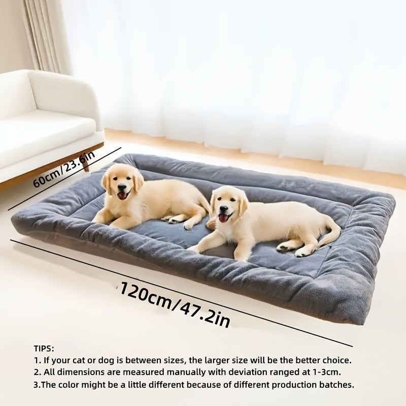 Large plush dog bed for small to large breeds, with non-slip bottom and checkered design for comfort.