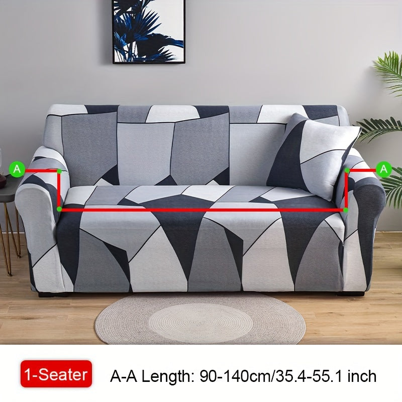 Spandex sofa slipcover with geometric pattern for home decor.