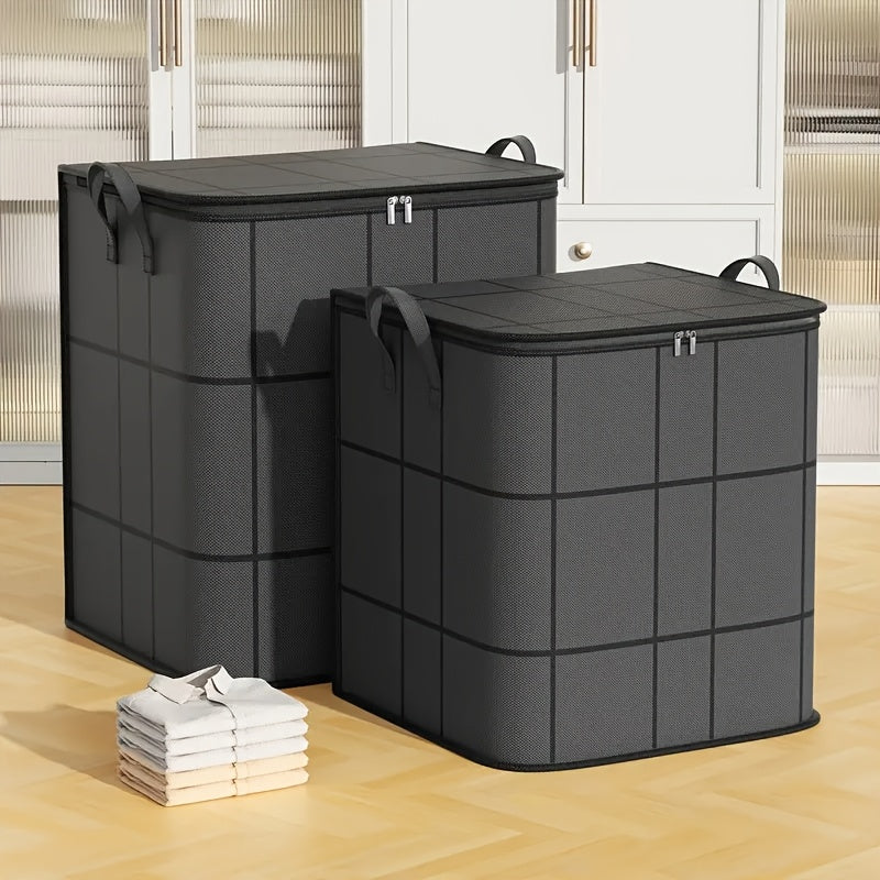 This durable polyester storage bag with handles is perfect for moving, travel, and organizing your dorm. It has a large capacity and is versatile, making it ideal for storing clothes, quilts, and more. While not waterproof, it is perfect for under-bed