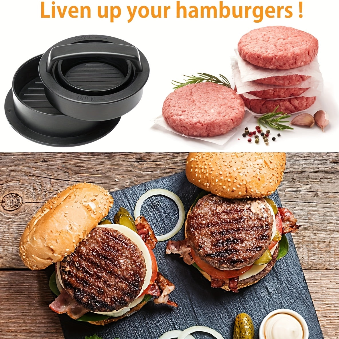 Top Seller: Black Burger Press with Non-Stick Coating and 100 Patty Papers - Perfect for Uniform Burgers, Grilling Inside or Out - Sturdy Plastic Maker for Beef and Veggie Sliders