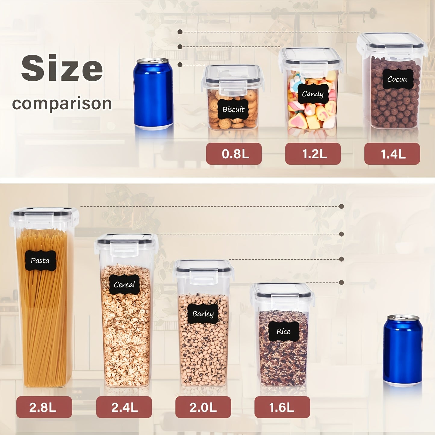 6-piece BPA-free food storage container set with labels and marker for RV pantry organization.