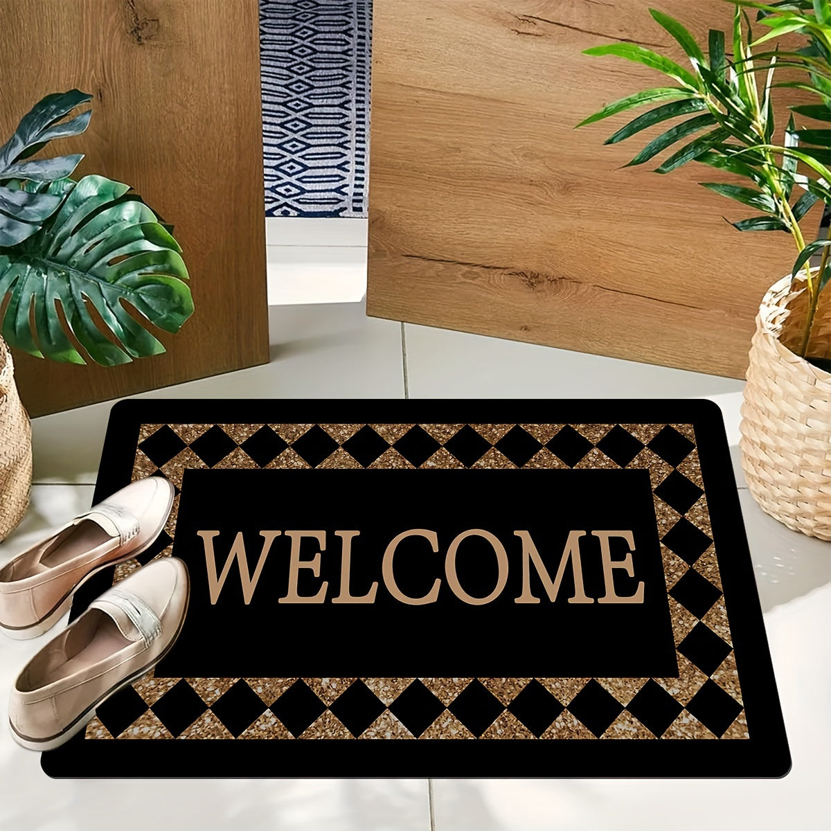 Creative Plaid Print Doormat featuring a Chic Monogram Pattern. This Non-Slip, Stain-Resistant Foyer Pad is perfect for high-traffic areas such as the Laundry Room, Bathroom, Entryway, or any room in the home. Makes a great homecoming gift or spring